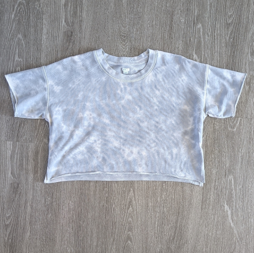 Aerie | Sunset Terry Fleece Cropped Short Sleeve Sweatshirt in Grey | Small